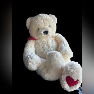 Vintage Hallmark Cream Teddy Bear Red Ribbon Heart Foot Plush Stuffed Animal Toy